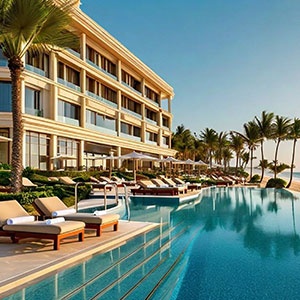 Hotel de lujo de verano con playa mar
